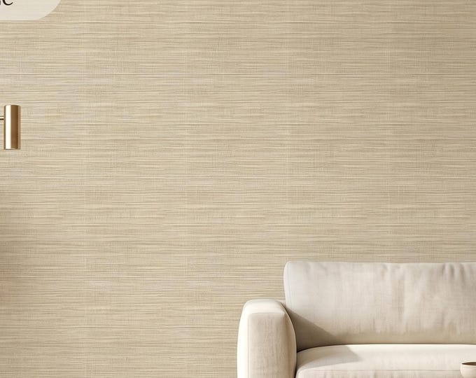 Faux Grasscloth Natural Texture Wallpaper, Beige Tan Seamless Peel and Stick