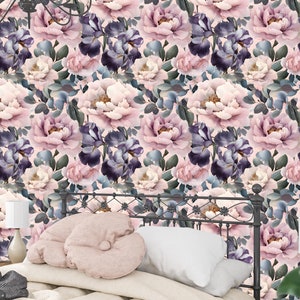 Carta da parati vintage floreale peonia murale - decorazione murale rimovibile staccabile e attaccabile, fiori romantici, ristrutturazione della casa per camere da letto e soggiorni