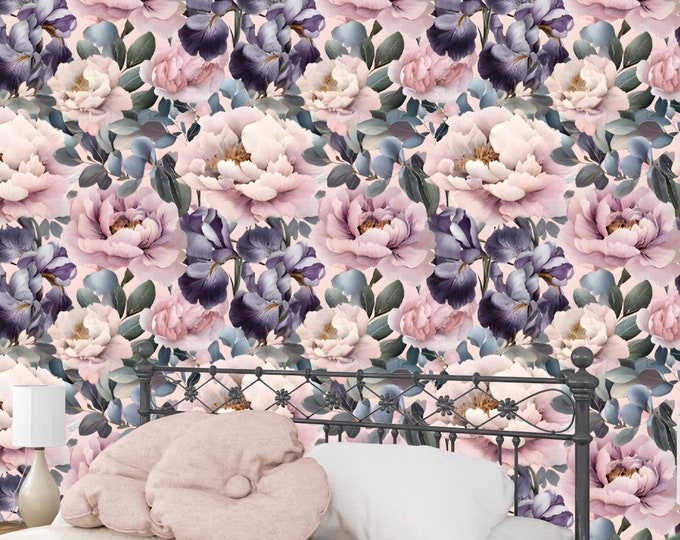 Wallpaper Vintage Floral Peony Mural - Peel and Stick Removable Wall Décor, Romantic Flowers, Home Renovation for Bedrooms & Living Rooms