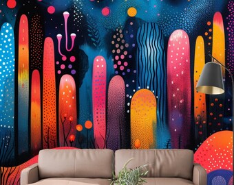 Kusama Inspired by Neon Whimsy Dots Peeland Stick Wallpaper, Design for Home Decore, Removal Wallpaper