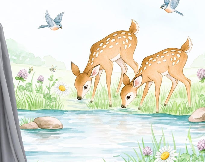 Woodland Nursery Wallpaper: Deer & Forest Animal Mural - Removable Pastel Print