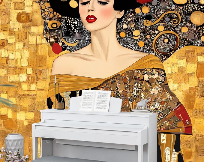 Wallpaper Art Nouveau Woman Mural - Gustav Klimt Golden Mural - Peel and Stick Wall for Elegant Home Decor and Gifts