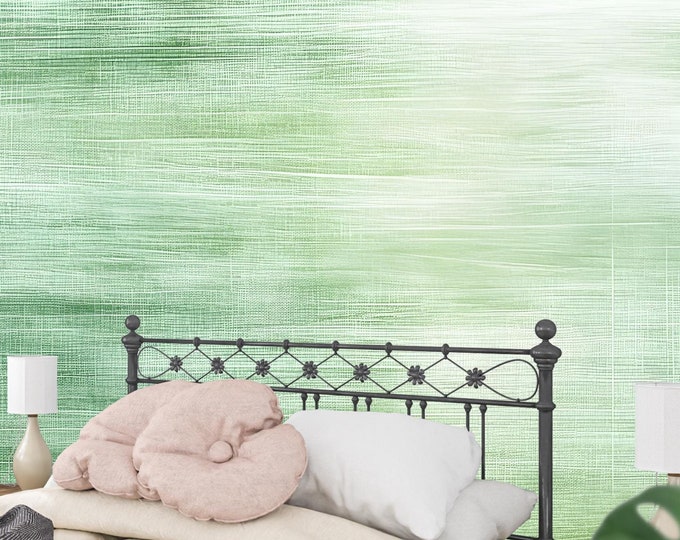 Wallpaper Grasscloth Mint Green Mural- Removable Peel and Stick Textured Wall Art for Bedrooms, Living Rooms, or Modern Natural Decor