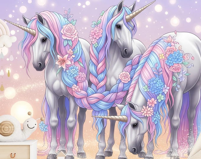 Unicorn Wallpaper Mural: Pastel Rainbow Fantasy Nursery Decor - Peel & Stick