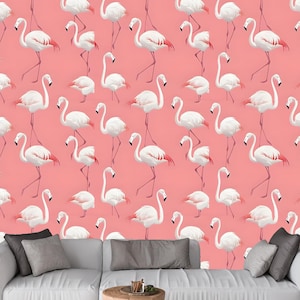 Tropischer rosa Flamingo Wandbild - Flamingo-Muster für Akzentwände, Schlafzimmer oder Kinderzimmerdekor - Peel & Stick oder Traditionell