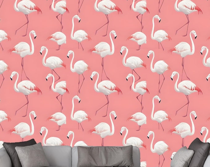 Wallpaper Bold Tropical Pink Flamingo Wall Mural - Flamingo Pattern for Accent Walls, Bedrooms, or Nursery Decor - Peel&Stick or Traditional