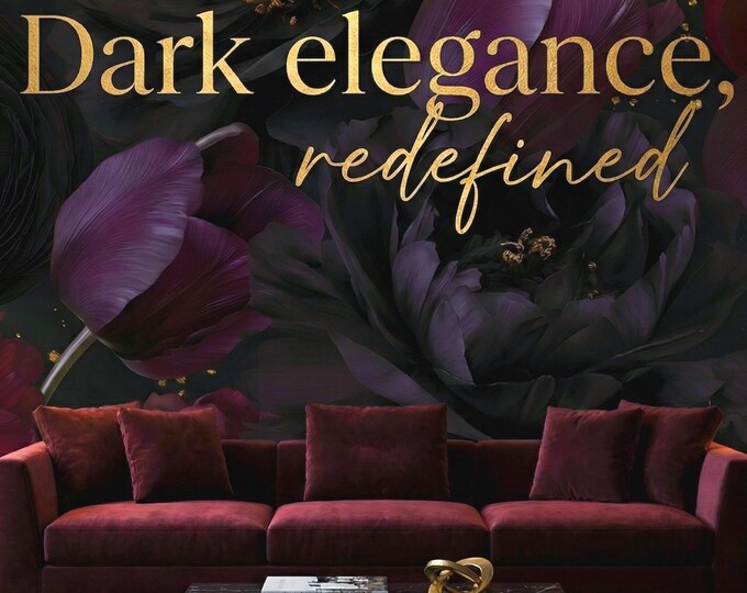 Dark Peony Tulip Wallpaper – Moody Gothic Floral Peel and Stick Mural