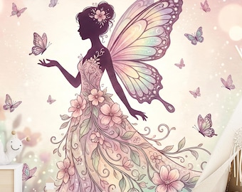 Papier peint mural fée rose pour chambre de bébé – Déco de conte de fées fantaisiste pour fille