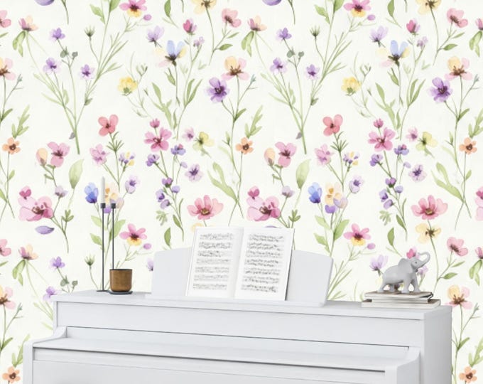 Watercolor Wildflower Wallpaper Mural: Pastel Botanical Wall Art