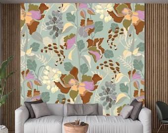 Retro Floral Peel and Stick Canvas Wallpaper - Verleihen Sie Ihrem Raum einen Hauch von 70er Jahre Charme