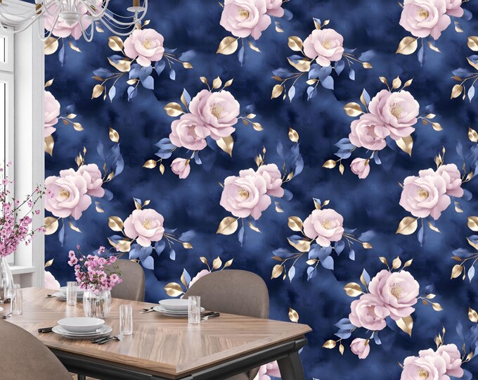 Luxury Watercolor Roses Floral Wallpaper Mural - Peel and Stick Wall Mural for Romantic Blush Pink Rose Pattern for Bedroom or Living Room