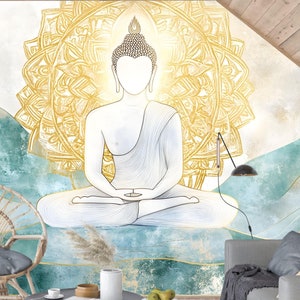 Carta da parati Zen Meditative Buddha Peel and Stick – Decorazione murale rimovibile Serene Mandala