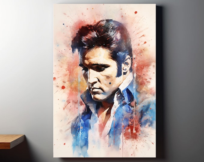 King of Rock and Roll Elvis Presley Print or Canvas Wall art print, Timeless Deductive and Vivid Watercolor Strokes