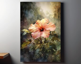 Hibiscus Prints, Surreal Artwork Illustration on Premium Print or Canvas, Home Decor and Housewarming Gift, V1