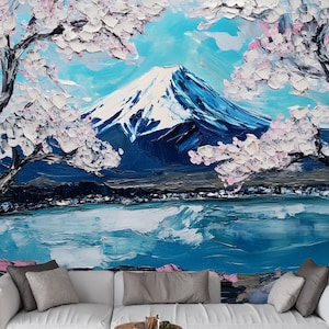 Cherry Blossom Mount Fuji Peel and Stick Wallpaper Mural – Scenic Japanese Removable Wall Decor