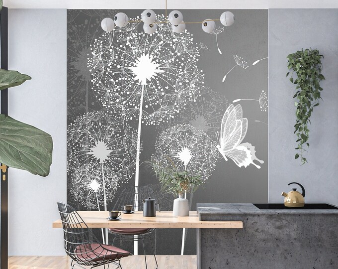 Modern Boho Pastel Dandelion Floral Wallpaper,  Peel and Stick Removable Wallpaper Tile