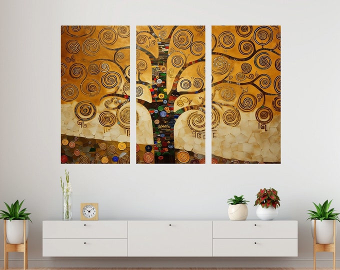 Festive Tree of Life Three Piece Canvas Wall Art Print