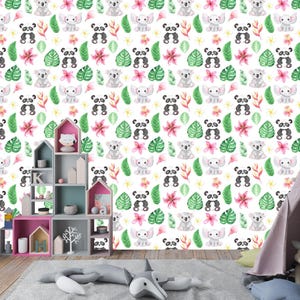 Watercolor Jungle Animal Wallpaper Mural: Tropical Nursery Decor