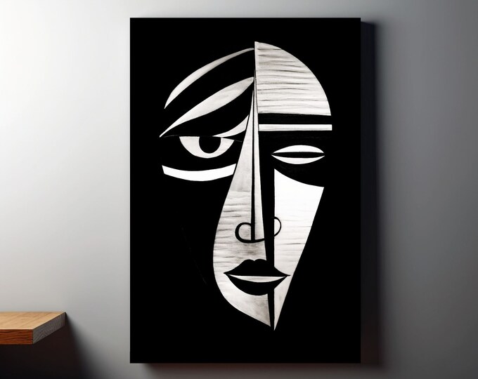 Picasso Black and White Face Drawing Poster or Canvas Print Wall Art, Premium Art Print on Matte Photo Paper or Canvas, Gift Ideas