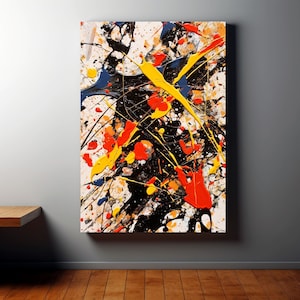 Affiche abstraite ou impression sur toile jaune, noir et rouge de Jackson Pollock