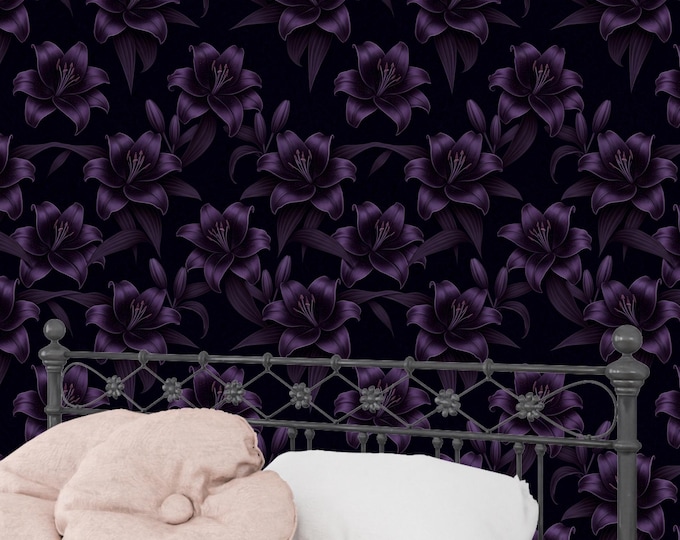 Dark Purple Lily Wallpaper: Gothic Floral Peel and Stick or Traditional