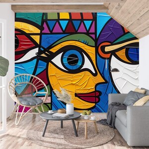 Kubistische Abstrakte Tapete Wandbild: Picasso Stil Leinwand Schälen und Kleben