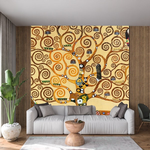 Gustav Klimt : L'arbre de vie (1905) Reproduction de papier peint Peeland Stick, décoration d'intérieur/décoration murale, papiers peints autocollants