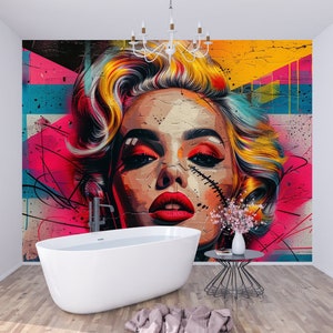Bunte moderne Popkultur Kunst Marilyn Monroe Tapete Wandbild, Schälen und Aufkleben Tapete