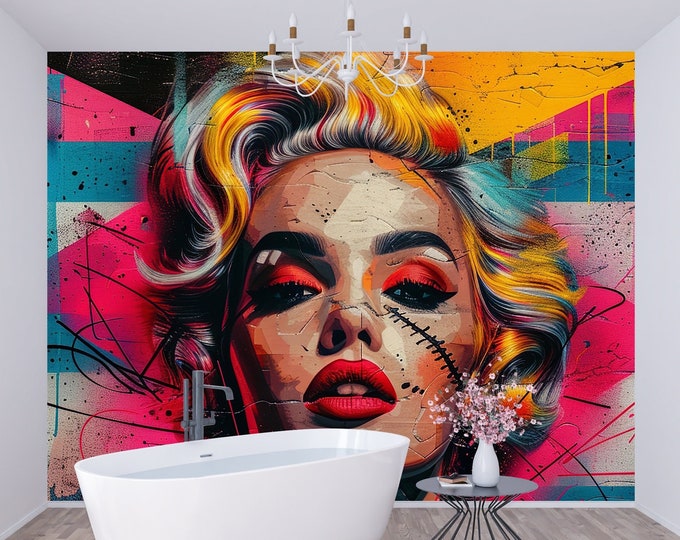 Colorful Modern Pop Culture Art Marilyn Monroe Wallpaper Mural, Peel and Stick wallpaper