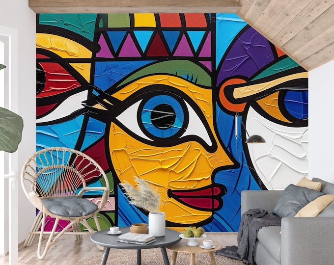 Picasso Wallpaper, Cubist abstract peel and stick wallpaper mural, Removable peel and stick canvas wallpaper - Peel and Stick tile