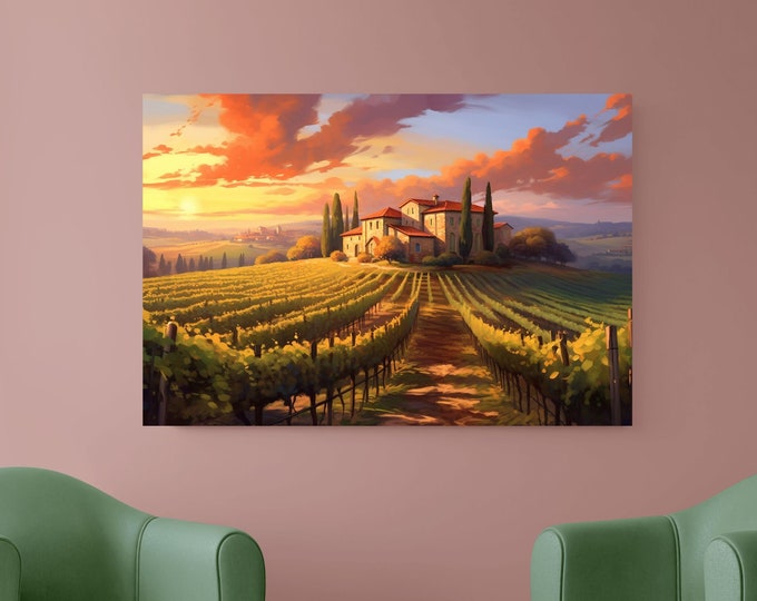 Tuscany Vineyard Landscape Poster or Canvas Print Wall Art, Art Canvas Print, Fine Art Print