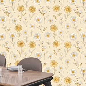 70s Daisy Wallpaper Mural: Retro Floral Peel and Stick Decor