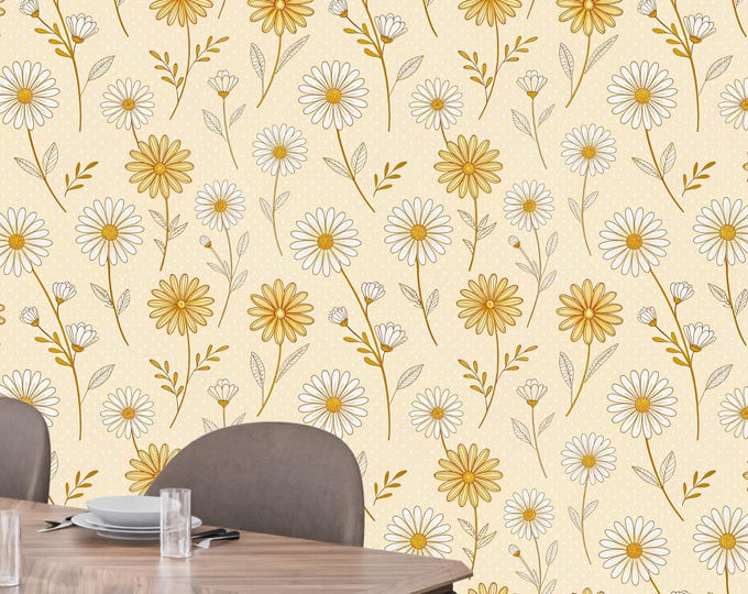 70s Daisy Wallpaper Mural: Retro Floral Peel and Stick Decor