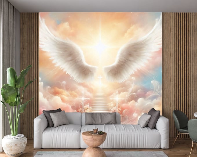 Heavenly Angel Wings Peel and Stick Canvas Wallpaper - Divine Decor for Serene Spaces