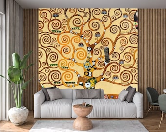 Gustav Klimt : L'arbre de vie (1905) Reproduction de papier peint Peeland Stick, décoration d'intérieur/décoration murale, papiers peints autocollants