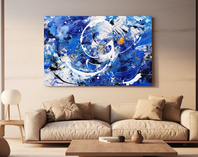 Jackson Pollock style blue abstract Canvas Wall Art or Fine Art Print, Modern Canvas Wall Art