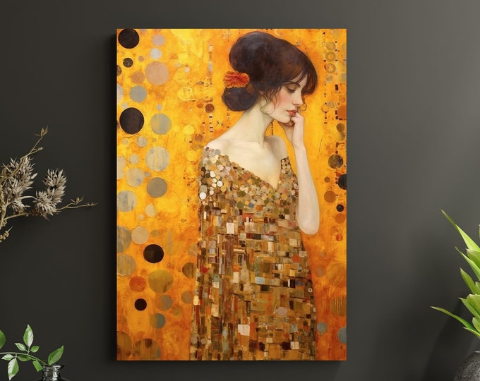 Gustav Klimt Art Nouveau Poster or Canvas Print Wall Art, Ready to Hang Print Artwork