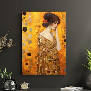 Golden Serenity Gustav Klimt inspiriert Leinwanddruck, Jugendstil Poster, Wandkunst Leinwand, Leinwand Wandkunst, Prints shop