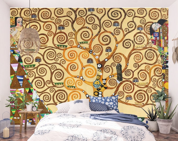 Gustav Klimt The Tree of Life (1905) Canvas Peel and Stick Wallpaper, Full Wall Mural for Office Decor, Bedroom or Living Room