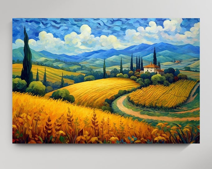 Van Gogh Wheat Field Poster or Canvas Print Wall art, Ready to Hang Canvas Print