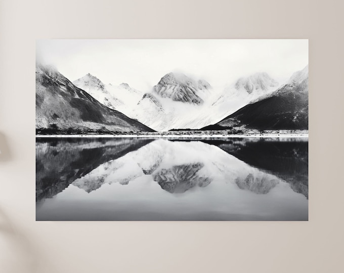 Black White Mountain Nature Landscape Canvas Wall Art Print - Ready to Hang