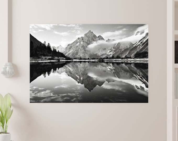 Minimalist Black White Mountain Landscape Canvas Wall Art Print
