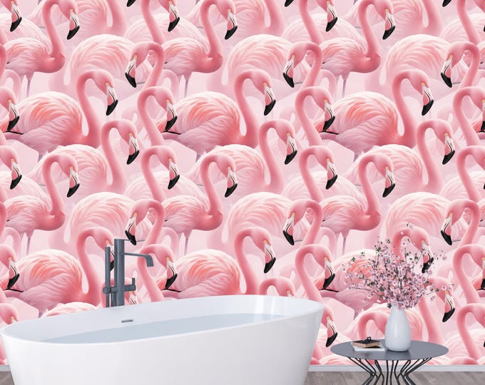 Pink Flamingo Wallpaper: Barbiecore Tropical Bird Mural, Removable Peel & Stick