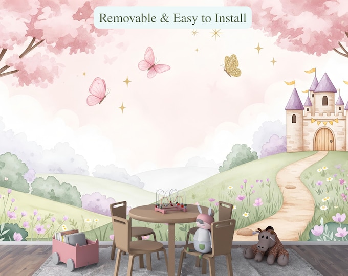 Princess Castle Wallpaper: Fairytale Girls Room Decor, Peel and Stick Mural