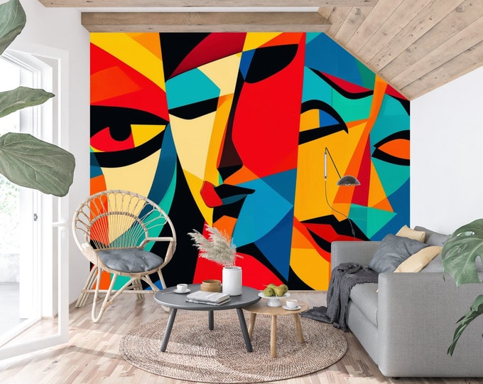 Picasso Colorful Mid Century Peel and Stick Tile Wallpaper - Large Modern Removable Pablo Picasso Wallpaper