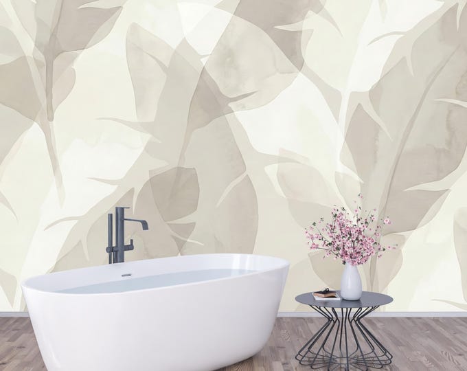Neutral Banana Leaf Wallpaper Mural for Calm Modern Interiors
