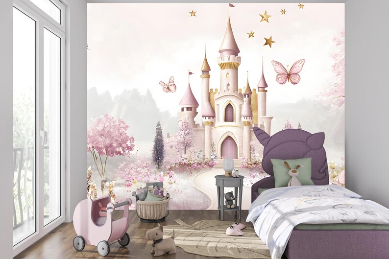 Pink Princess Castle Wallpaper Mural: Fairy Tale Nursery Decor - Etsy UK