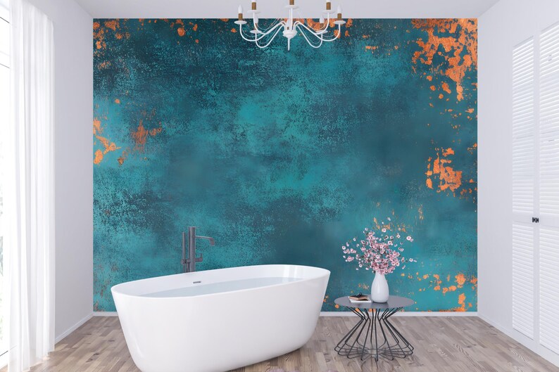 Curated visual reference: Industrial Texture Wall Mural Designs Reference: Teal And Copper Industrial Textured Wallpaper Mural