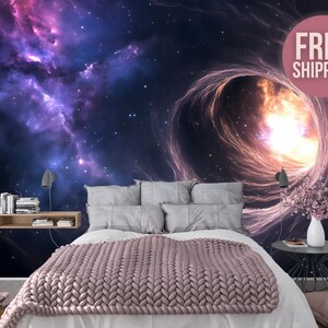 Adesivo murale da parete con carta da parati staccabile e adesiva Black Hole Galaxy Space, decorazione fantascientifica per camera da letto o ufficio - vinile, tela o carta da parati preincollata