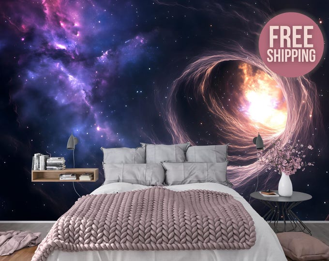 Black Hole Galaxy Space Peel and Stick Wallpaper Mural Decal, Sci-Fi Decor for Bedroom or Office - Vinyl, Canvas or Prepasted wallpaper